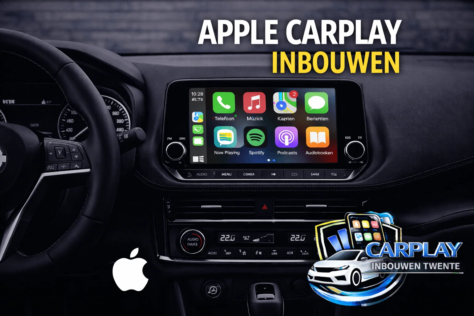 Apple CarPlay navigatie kaart op touchscreen in auto dashboard