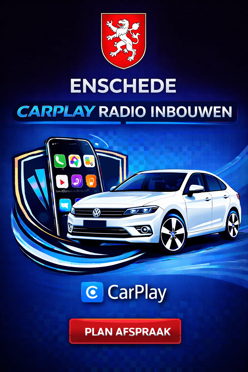 Modern dashboard met Apple CarPlay interface en navigatie kaart