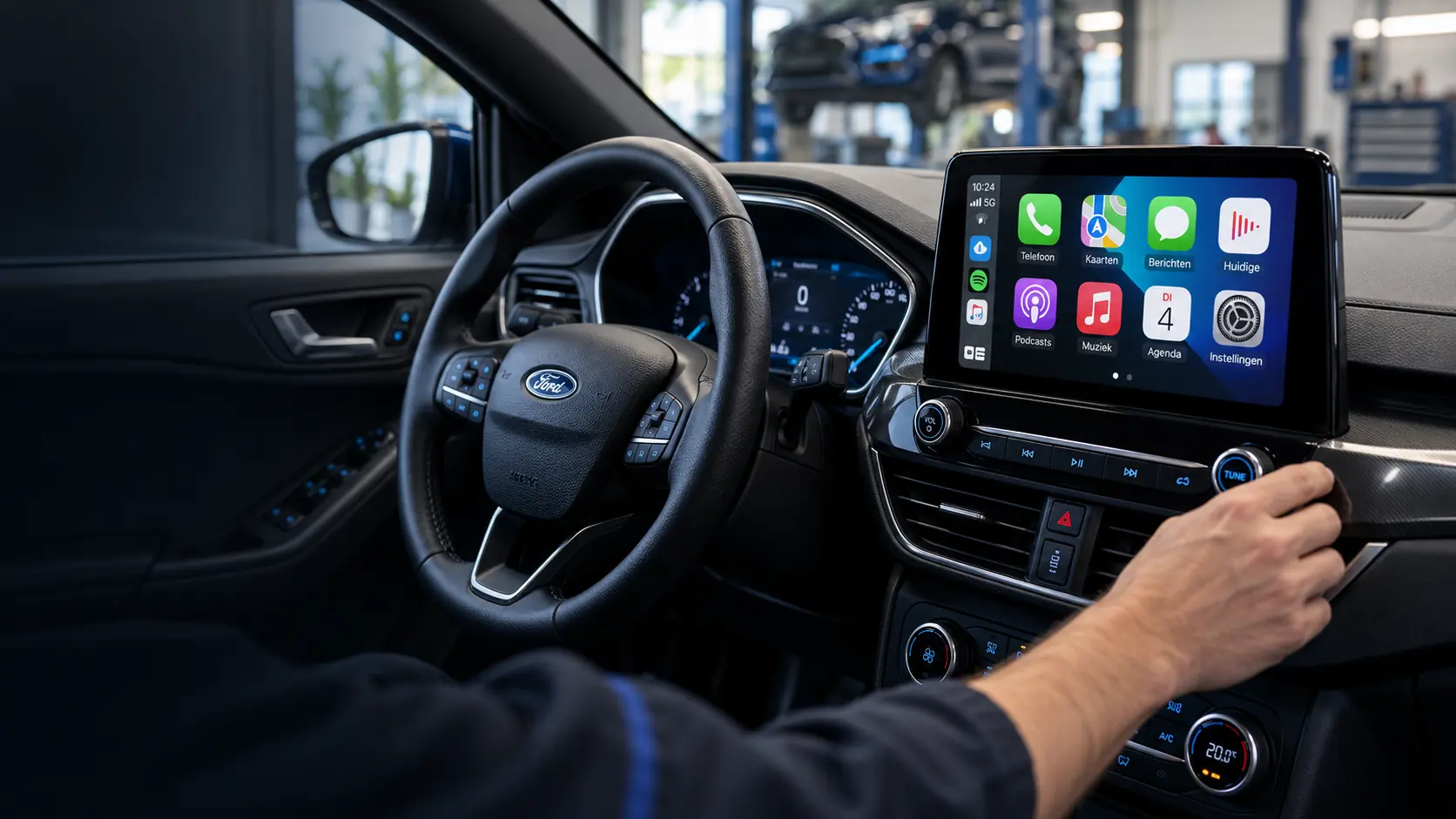 Ford interieur met scherm voor CarPlay en Android Auto inbouw