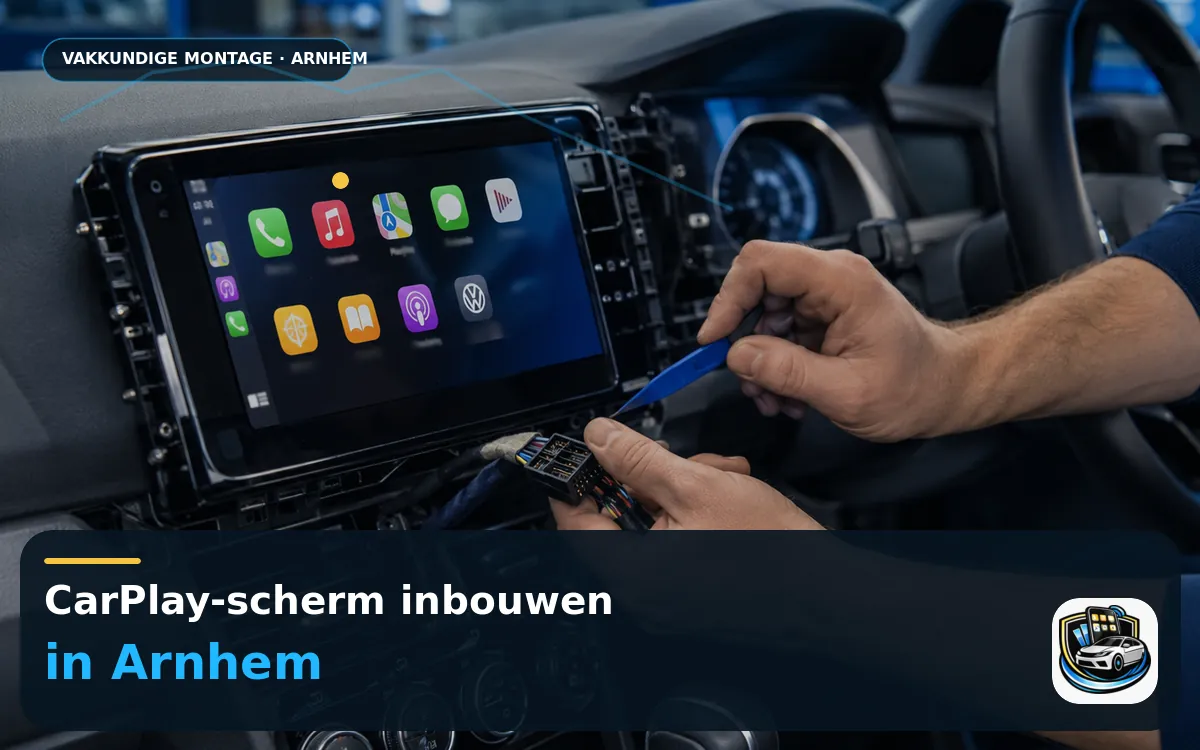 CarPlay Inbouwen Arnhem — CarPlay-scherm en smartphone tijdens gebruik