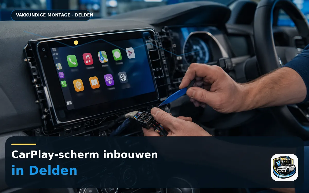 CarPlay Inbouwen Delden — CarPlay-scherm en smartphone tijdens gebruik