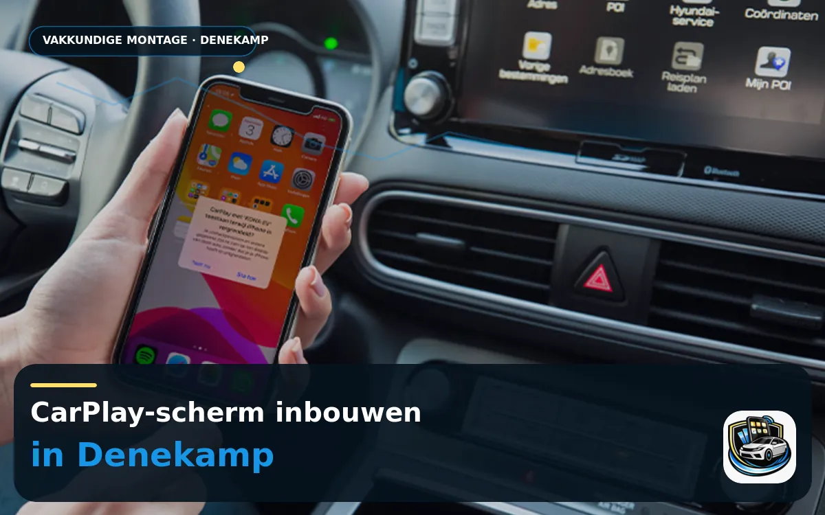 CarPlay & Android Auto Inbouwen Denekamp — CarPlay-scherm en smartphone tijdens gebruik