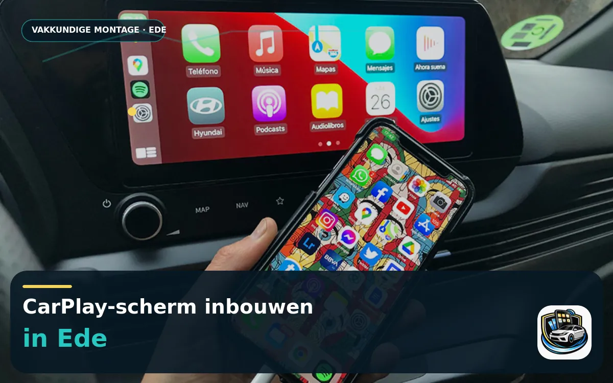 CarPlay Inbouwen Ede — CarPlay-scherm en smartphone tijdens gebruik