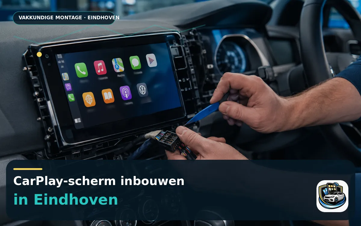 CarPlay Inbouwen Eindhoven — CarPlay-scherm en smartphone tijdens gebruik