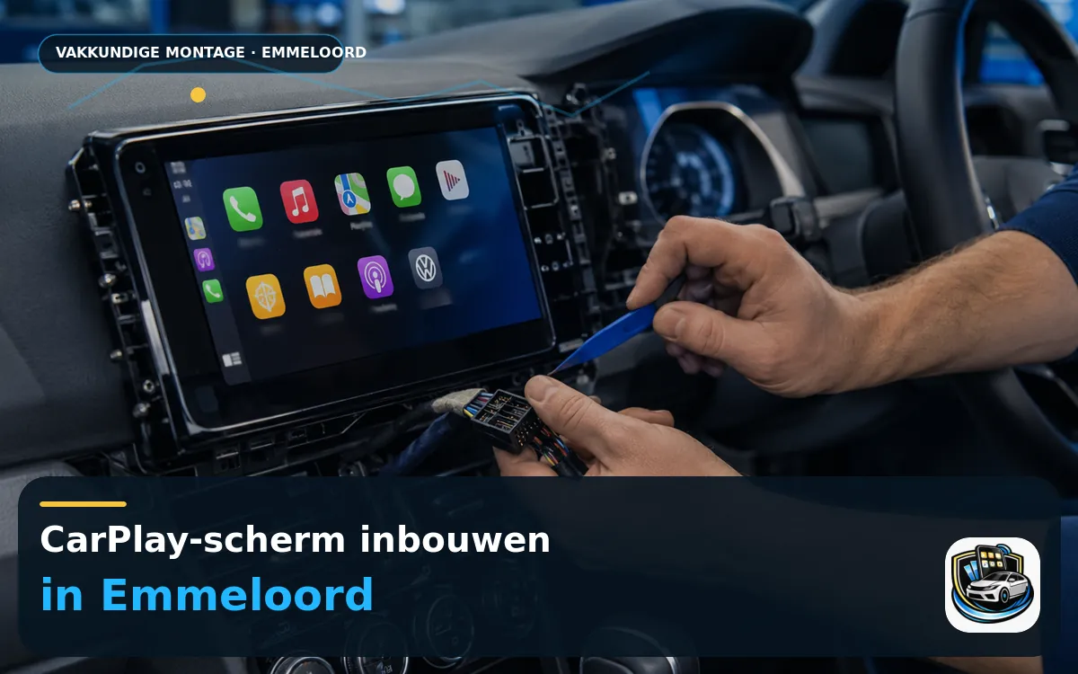 CarPlay Inbouwen Emmeloord — CarPlay-scherm en smartphone tijdens gebruik