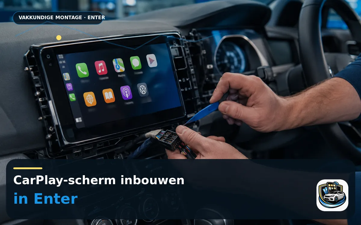 CarPlay Inbouwen Enter — CarPlay-scherm en smartphone tijdens gebruik