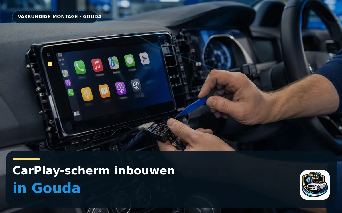CarPlay Inbouwen Gouda — CarPlay-scherm en smartphone tijdens gebruik