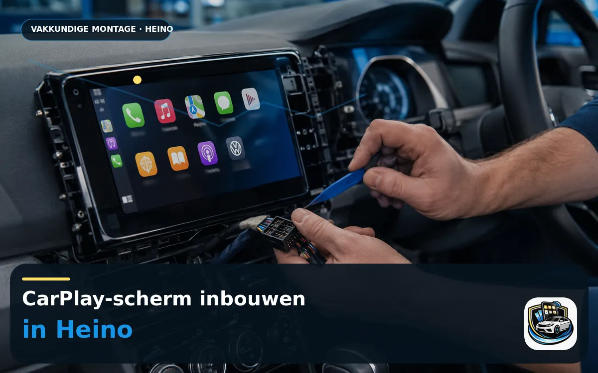 CarPlay Inbouwen Heino — CarPlay-scherm en smartphone tijdens gebruik