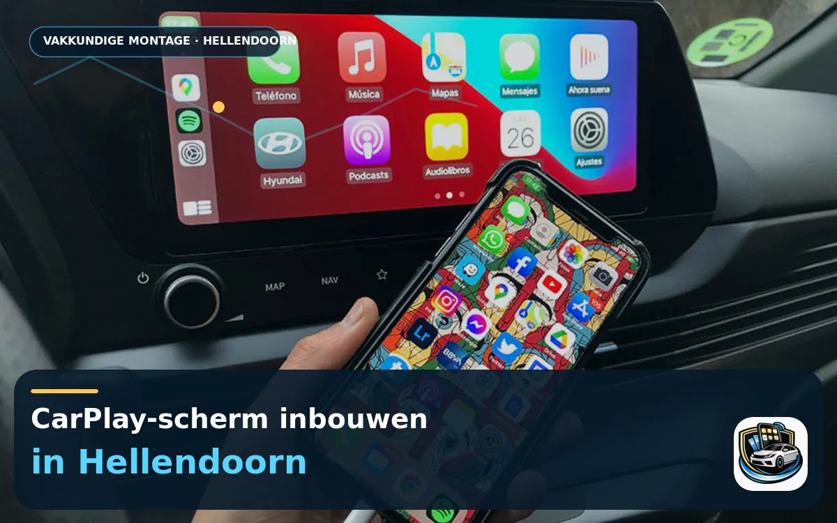 CarPlay Inbouwen Hellendoorn — CarPlay-scherm en smartphone tijdens gebruik
