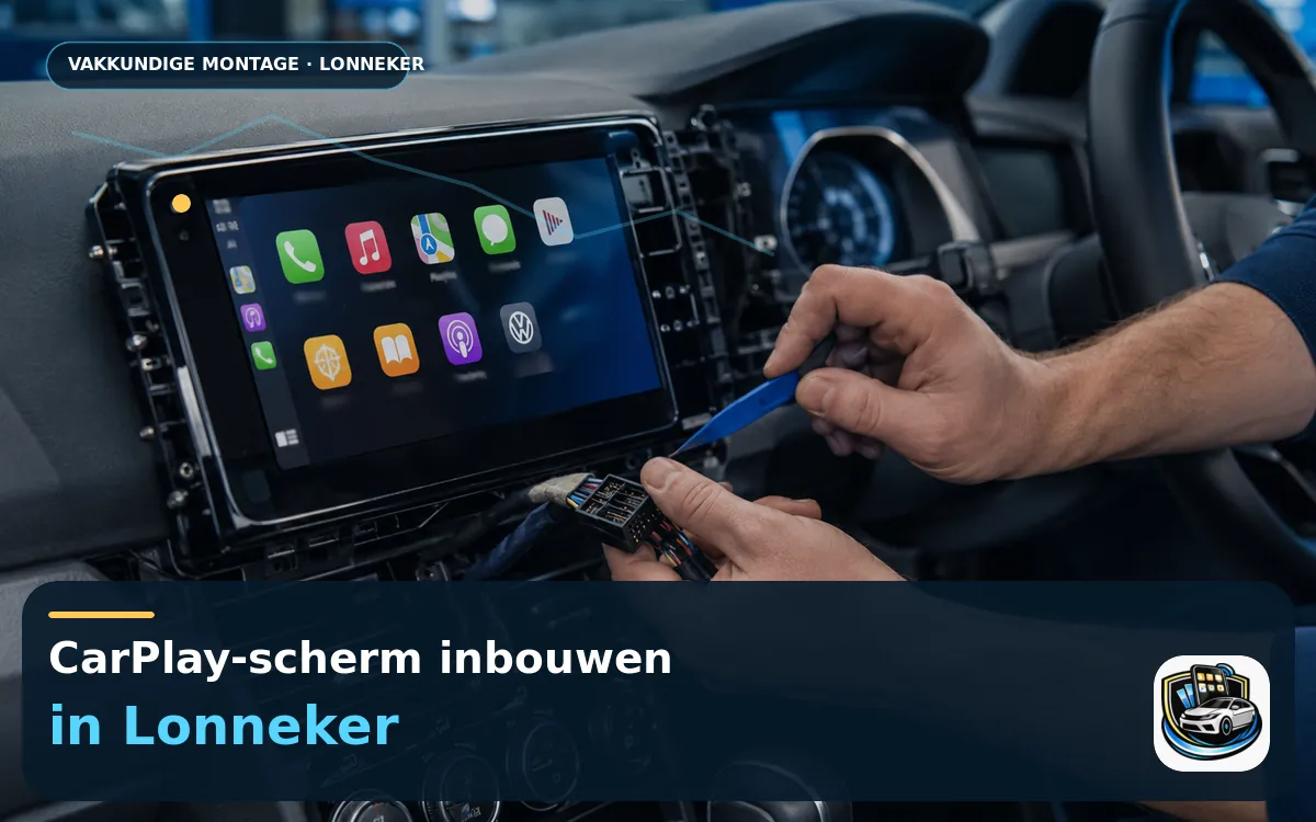 CarPlay & Android Auto Inbouwen Lonneker — CarPlay-scherm en smartphone tijdens gebruik