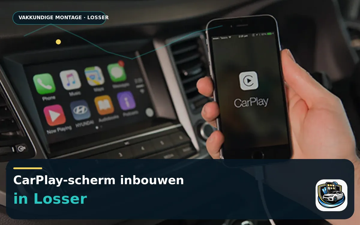 CarPlay & Android Auto Inbouw Losser — CarPlay-scherm en smartphone tijdens gebruik