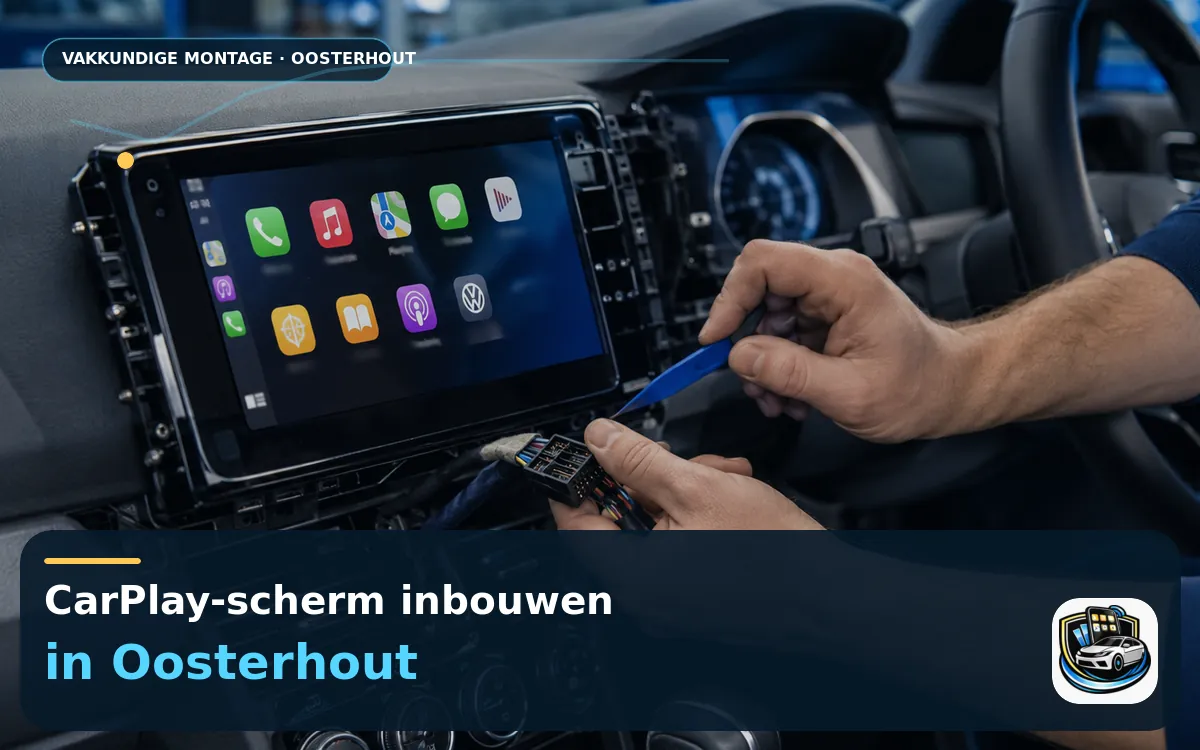 CarPlay Inbouwen Oosterhout — CarPlay-scherm en smartphone tijdens gebruik