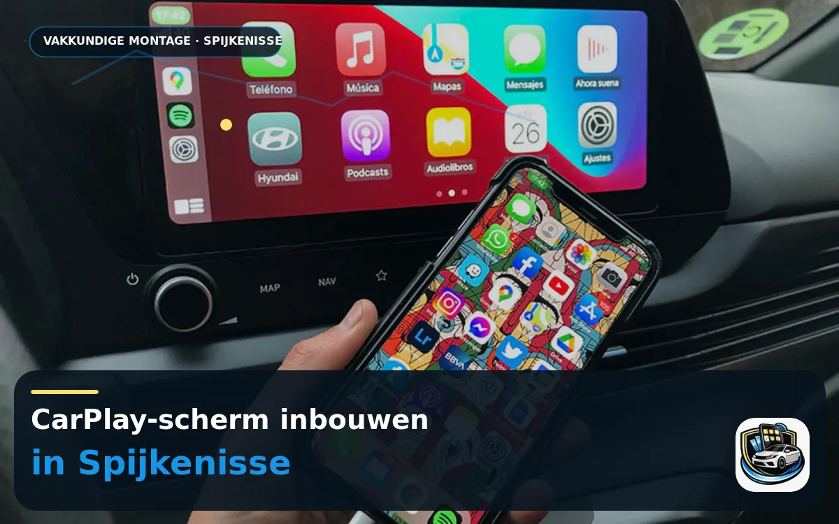 CarPlay Inbouwen Spijkenisse — CarPlay-scherm en smartphone tijdens gebruik