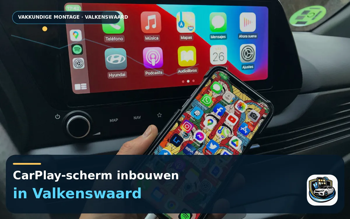 CarPlay Inbouwen Valkenswaard — CarPlay-scherm en smartphone tijdens gebruik