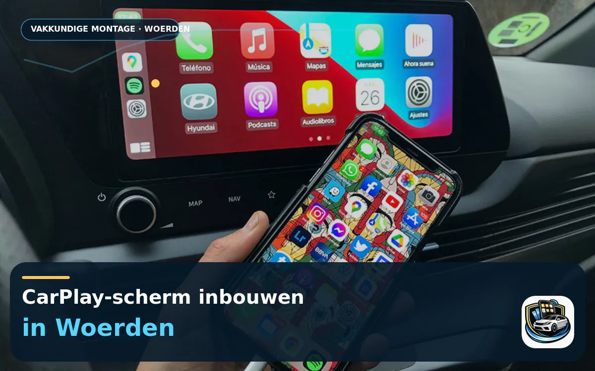 CarPlay Inbouwen Woerden — CarPlay-scherm en smartphone tijdens gebruik