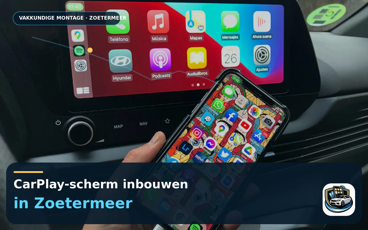 CarPlay Inbouwen Zoetermeer — CarPlay-scherm en smartphone tijdens gebruik