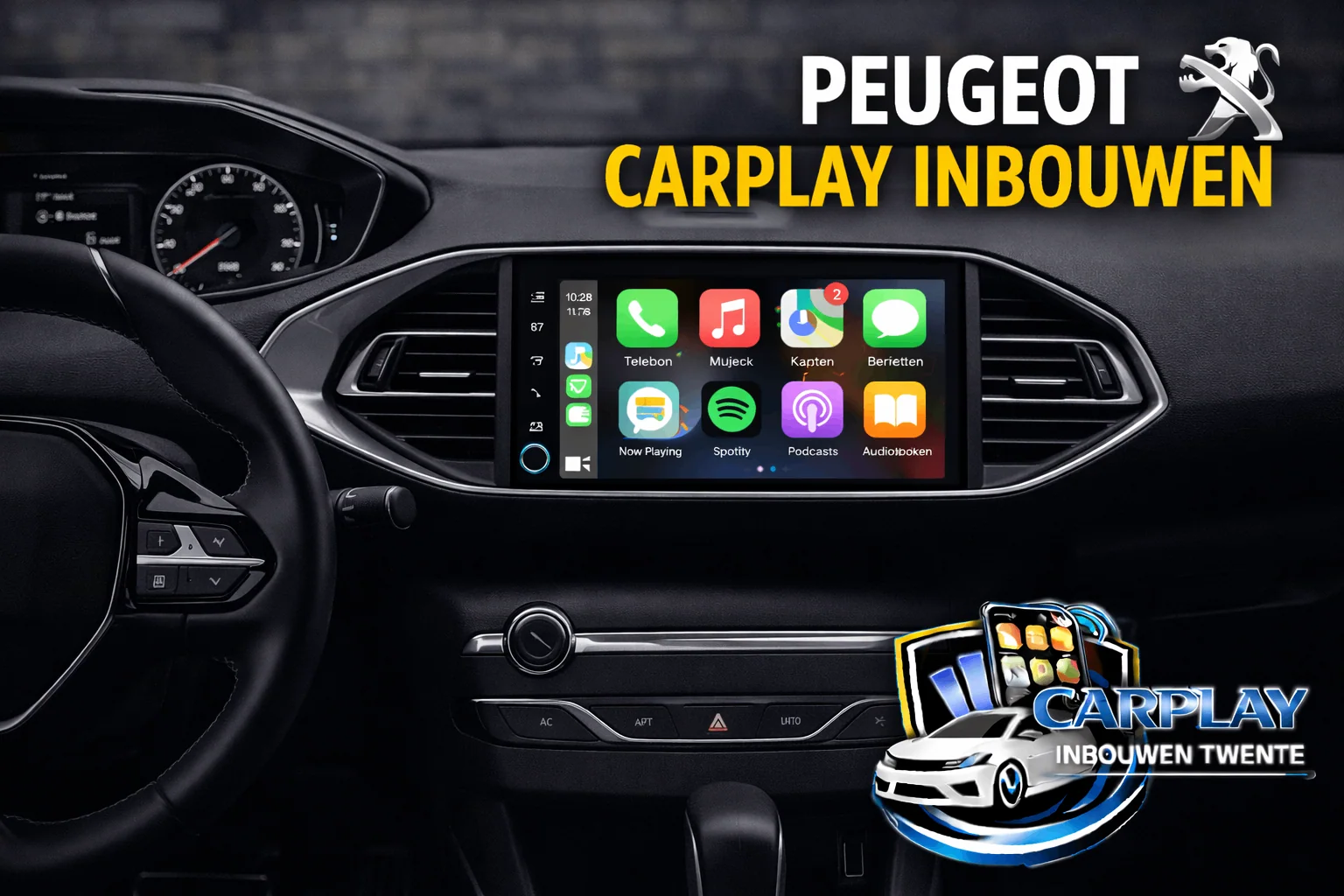 Peugeot touchscreen met Apple CarPlay interface
